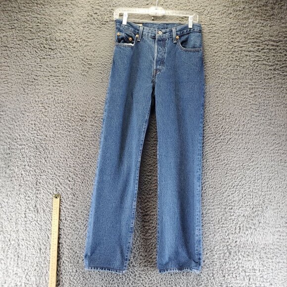 Levis Jeans Womens 27 Blue 501 90s Button Fly Straight Leg Denim - Picture 8 of 14